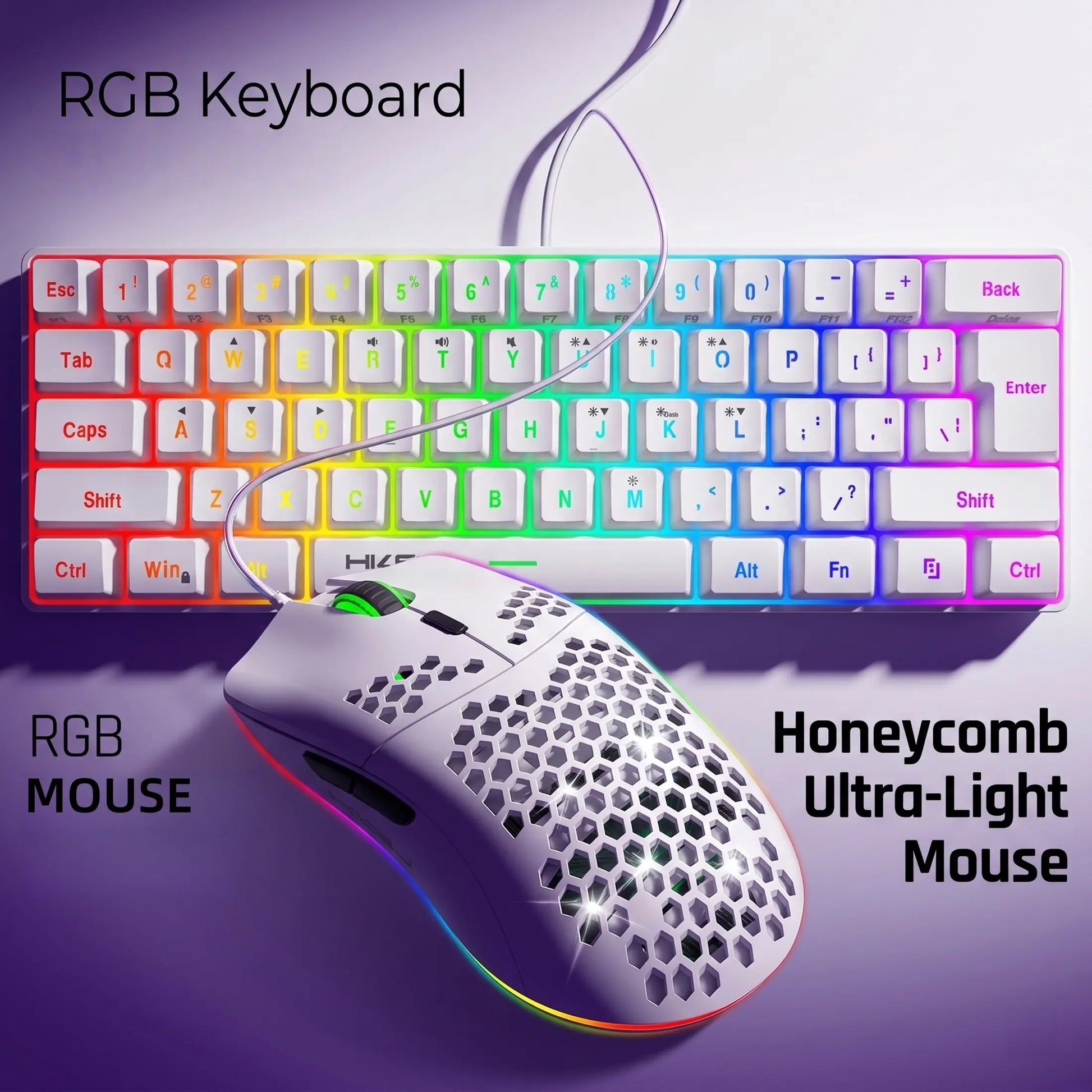 Gaming Keyboard and Mouse Combo, Gaming PC Accessories, 61 Keys, Compact RGB Wired Keyboard Mouse, Ergonomic Design, Compatible with Ps4, Xbox, PC, Laptop, MAC, Mini