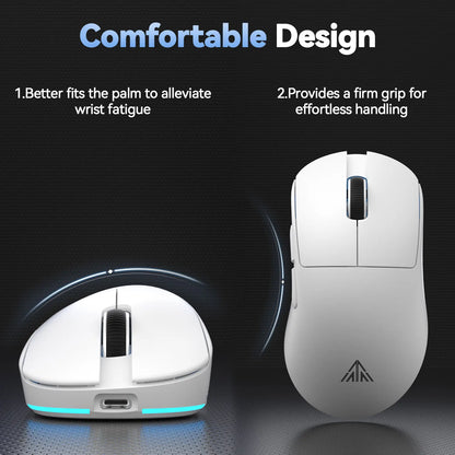 SOLAKAKA SM822 Tri-Mode Cable-Free Gaming Mouse with RGB Magnetic Rechargeable Base, 24000 DPI PAW3311 Sensor, 62G Ultra-Lightweight Tapered Waist Ergonomic Design, Customizable RGB Lighting, Programmable Buttons, Built-In Battery for PC Gamers, Tapered W