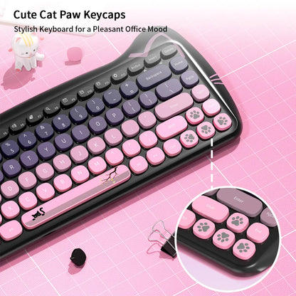 Mofii Adorable Cat-Themed Wireless Keyboard and Mouse Set - Ergonomic Design, Ambidextrous, US QWERTY, Optical Tracking
