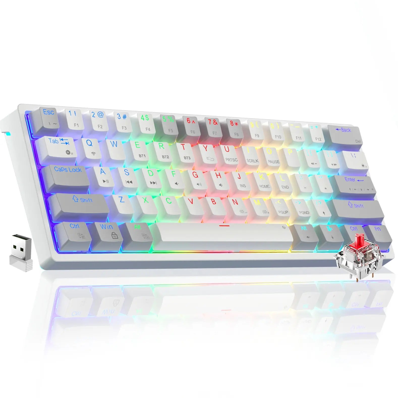 Solakaka SK961 Tri-Mode Wireless Mechanical Keyboard, 60% Compact RGB Gaming Keyboard with Bluetooth 2.4G USB-C, Affordable Programmable Keyboard for Gaming Office