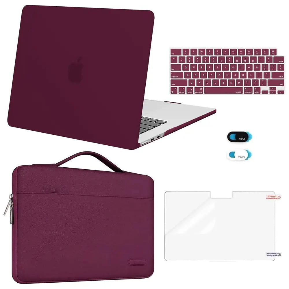 MOSISO Compatible with Macbook Air 15 Inch Case M5 2026 M4 2025 M3 M2 2024 2023 A3448 A3241 A3114 A2941,Protective Hard Shell&Carrying Sleeve Bag&Keyboard Cover&Webcam Cover&Screenfilm, School, Commuting, Daily Protection, Screen Protector, Plastic, Polyc