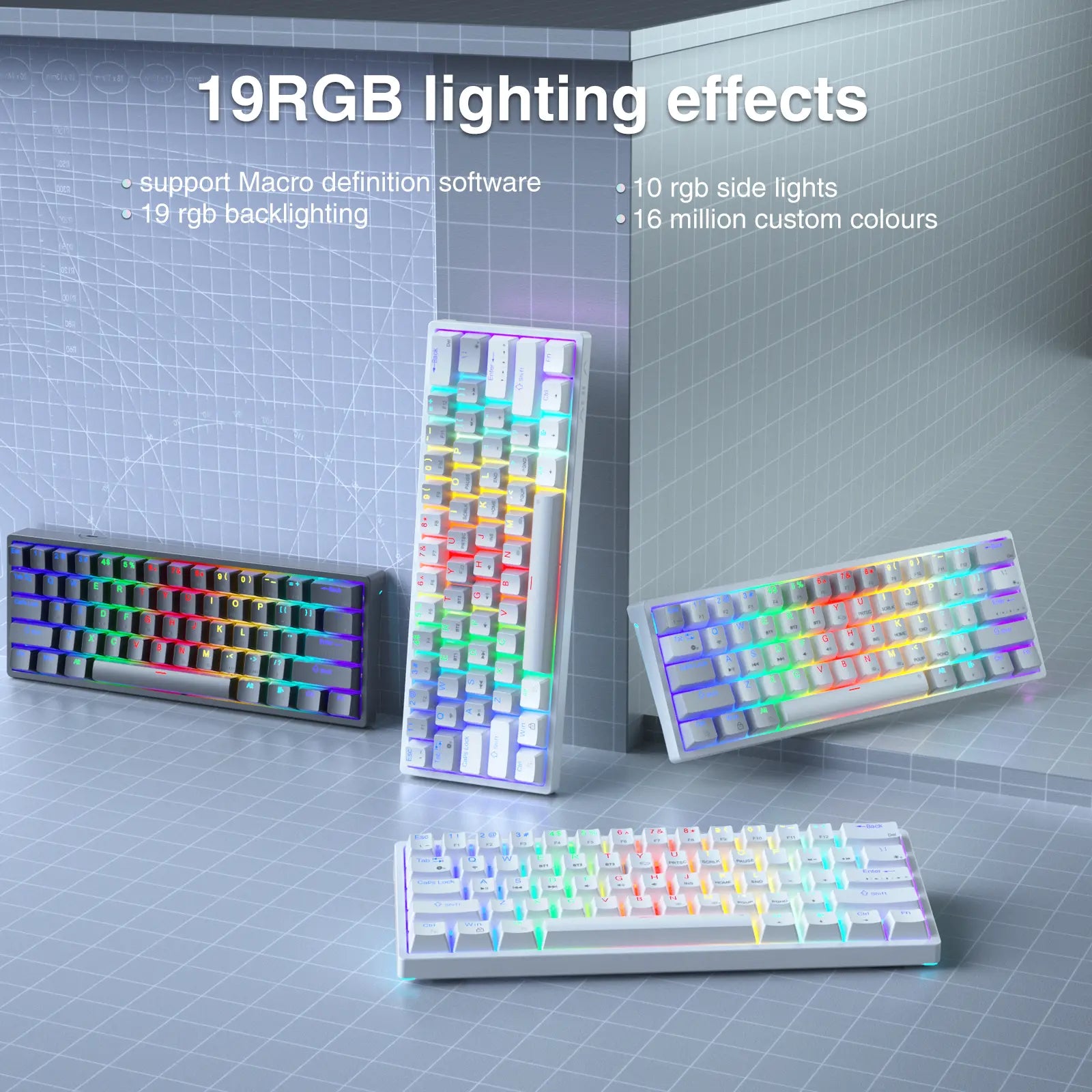 Solakaka SK961 Tri-Mode Wireless Mechanical Keyboard, 60% Compact RGB Gaming Keyboard with Bluetooth 2.4G USB-C, Affordable Programmable Keyboard for Gaming Office