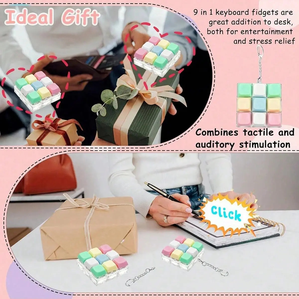 9-Button Cube Stress Relief Keychain - Creative Gothic Y2K Style Fidget Toy for Bags and Car Keys, Ideal Birthday Gift and Party Favor