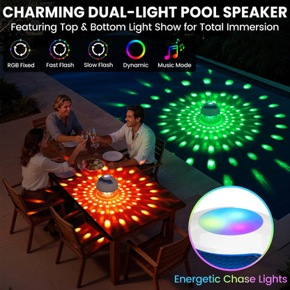 White 2-In-1 IP68 Waterproof Floating Bluetooth Speaker - Colorful LED Light, 360° Surround Stereo Audios, Hands-Free Portable Wireless Speaker with Charging & Connection Support for Pool, Hot Tub, Bass Speakers