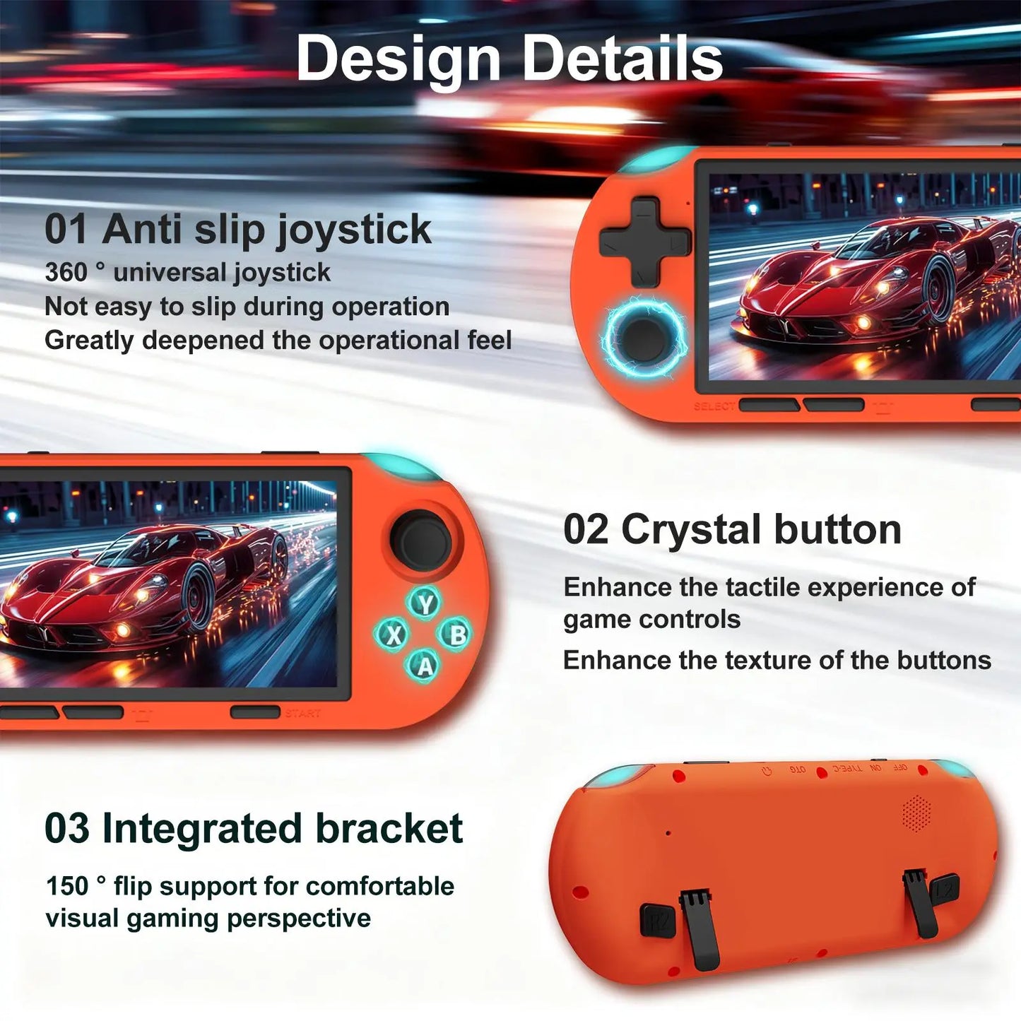 YLW ANS16 Handheld Retro Gaming Console, 4.5-Inch Lps Screen Gaming Console, Wireless Mini Portable Gaming Console, Built-In 64GB Memory Card, Gift Gaming Console, Gaming Peripherals with 16,000+ Games and 14+ Emulators, Pocket Game Player Rechargeable