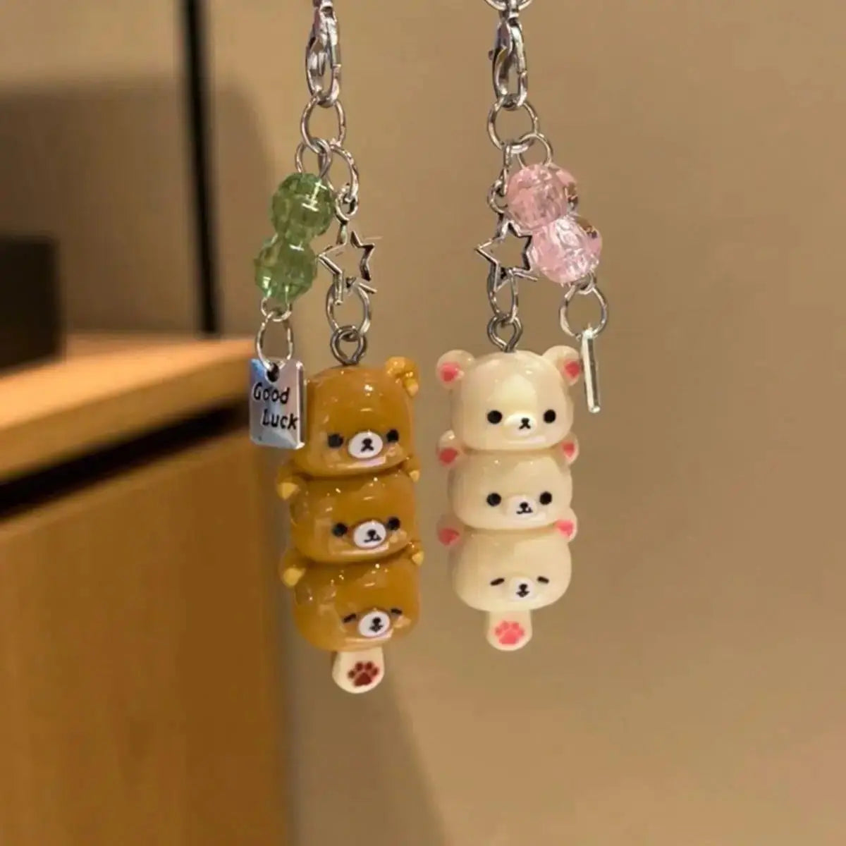 Kawaii Bear Phone Charm Pendant - Anime-Inspired Keychain Accessories for Keys, School Bags, iPhone 17 Pro Max, and AirPods
