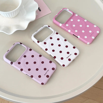 Magnetic Polka Dot Phone Case for Iphone 17 Pro Max, 16 Plus, 15, 14, 13 - Compatible with Magsafe,Matte Slim Durable, Shockproof Handheld Cellphone Devices Cover,Aesthetic Protective Phone Cover for Women Girl