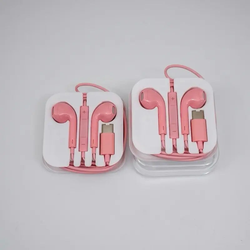 Type C Pink Wired Stereo Earbuds for Iphone 17/17 Pro/16/15, Samsung S25/S24/S23, Pixel 10/9, Oneplus & USB-C Phones