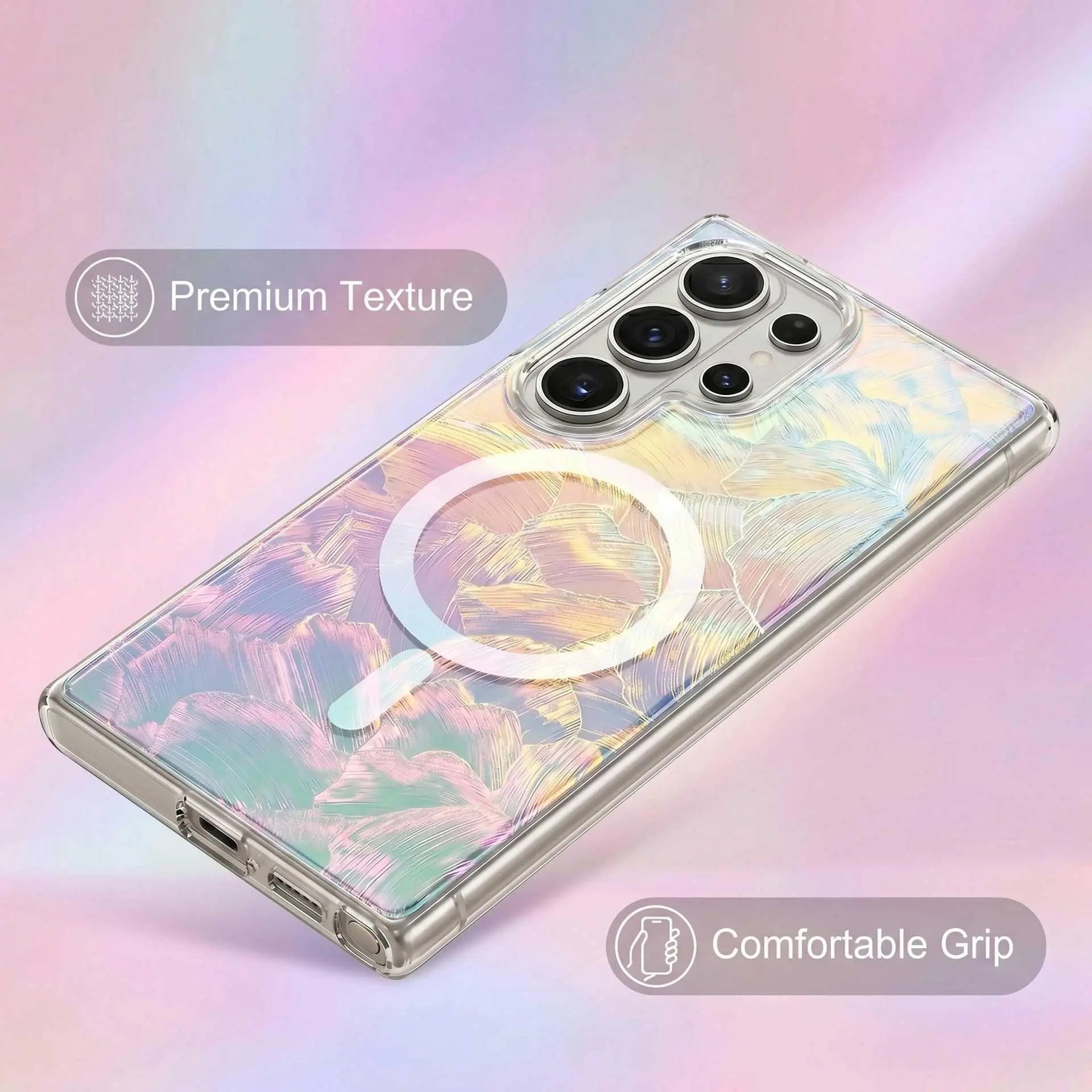 For Samsung Galaxy S26 Magnetic Phone Case IMD Process Mother-Of- Color Plating for S26 Ultra Iridescent Gradient HNX18PLXC