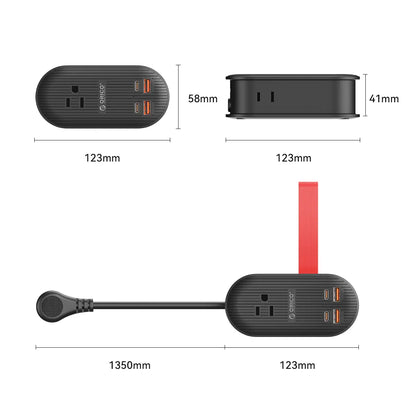 ORICO 7-In-1 Travel Power Strip - 65W Fast Charging with 2 Outlets & 4 USB Ports - Perfect Compact Multi-Device Charger for Cruises & Dorms - Ideal Mother's Day Gift
