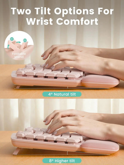 Wireless Keyboard and Mouse Combo, SABLUTE MA41 30Db Quiet Ergonomic Wave Keyboard Set with Soft Leather Palm Rest, Dual-System Switch for Windows/Mac, Ideal for Business Teams Home Office,Back to School,Back to School Haul