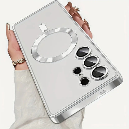 Luxury HD Transparent Magnetic Wireless Charging Phone Case with Lens Protector for Samsung Galaxy S26, S25, S24, S23, S22 Ultra Plus FE - Soft Shockproof Cover and Mobile Phone Accessories