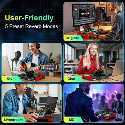 AY LIVE P15 Tenlamp G10-P15 Professional Sound Card Kit with Custom Sound Effects and Condenser Microphone for Live Streaming, Gaming, Vocals, Podcasting, Featuring 2-Stage Noise Cancellation and Computer Audio Mixer (Available as Single Card or Bundle)