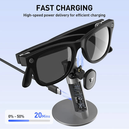 PRISMXR Ray-Ban Meta Aluminium Charging Stand - Carina S1 Desk Dock with Stand Charging Cable for Ray-Ban Meta Wayfarer, Headliner & Skyler (Gen 1 & 2) | Wearable Electronic Gadgets Accessories (Glasses Not Included) Usb Charge Chargeable