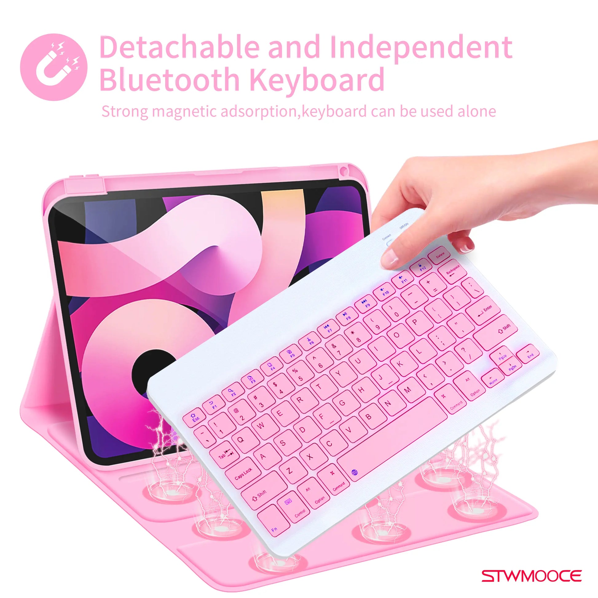 STWMOOCE Ipad Case with Wireless Keyboard, Detachable Tablet Bluetooth Keyboard Magnetic Cute Case for 10.2-Inch Ipad 7/8/9Th, 10.9/11-Inch Ipad 10Th/A16, Ipad Air 4/5Th, 11-Inch Ipad Air M2/M3/M4, Ipad Pro 11-Inch 1/2/3/4Th Gen, Pencil Holder Pink Cover