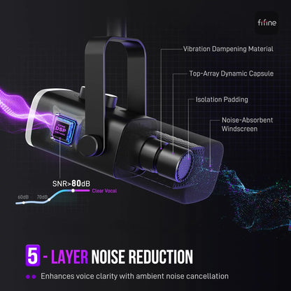Fifine Dynamic Microphone and Gaming Headset Bundle, 3.5Mm/Usb Wired Headset for PC/PS5/PS4, USB/XLR Podcast Recording Mic with RGB, Mute Button, Real-Time Monitoring for Vocal Youtube (Fifine H9+AM8)