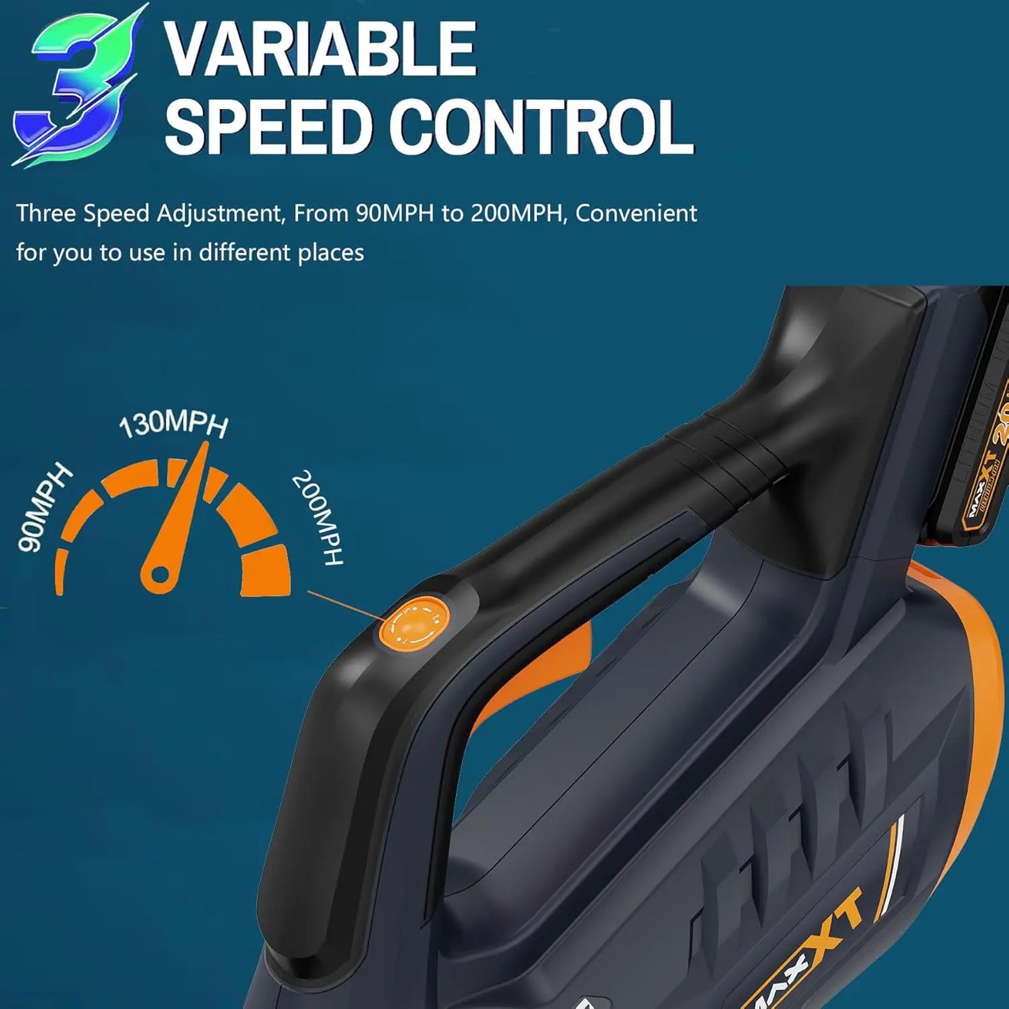 MAXXT 20V Cordless Brushless Motor Leaf Blower - 360CFM, 200MPH Max Speed, 3-Speed Adjustable, 2.0Ah Battery, 30-Minute Runtime, Portable Handheld Electric Tool for Garden, Outdoor Surfaces Cleaning Power Tool Heavy Duty