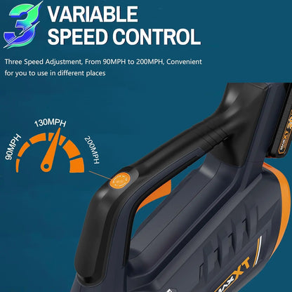 MAXXT 20V Cordless Brushless Motor Leaf Blower - 360CFM, 200MPH Max Speed, 3-Speed Adjustable, 2.0Ah Battery, 30-Minute Runtime, Portable Handheld Electric Tool for Garden, Outdoor Surfaces Cleaning Power Tool Heavy Duty