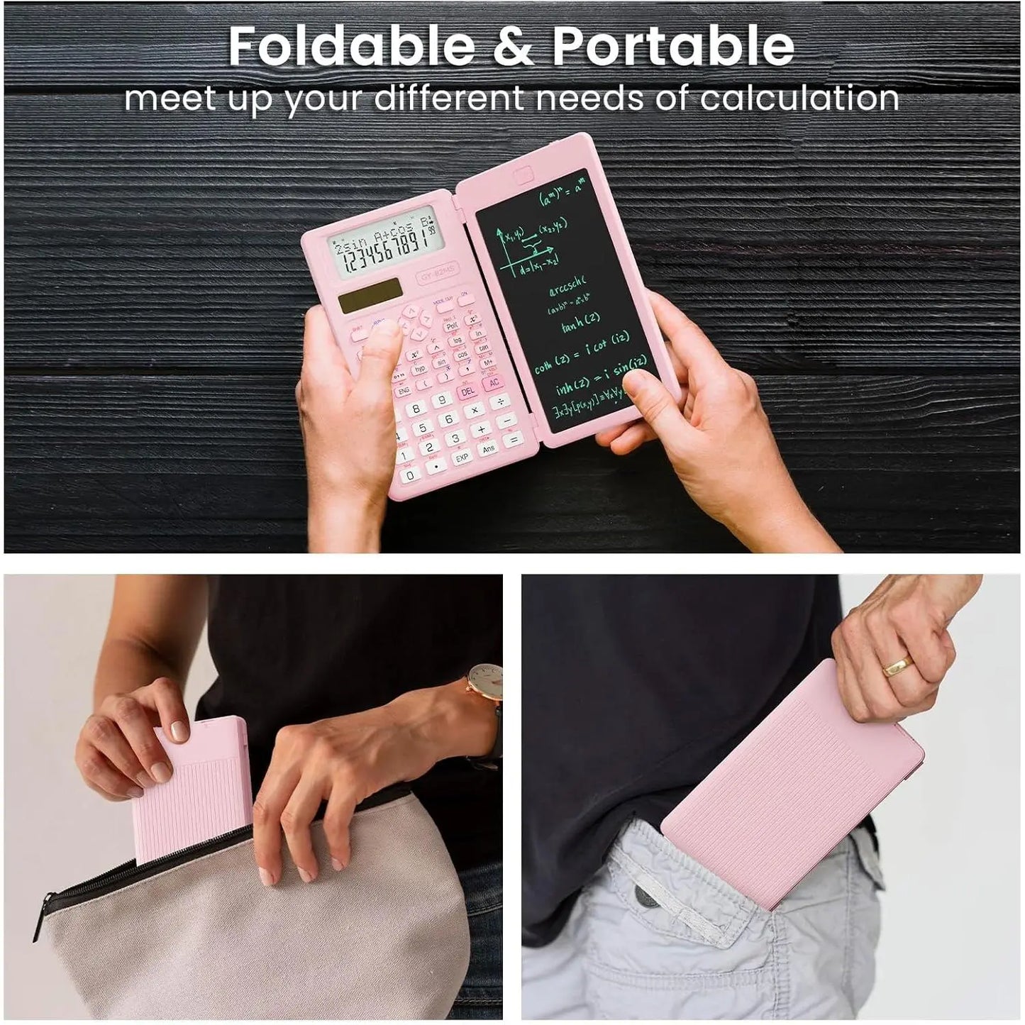 Plastic Scientific Calculator Cute, 82MS Foldable 2-Line Display, 240-Functions Solar & Battery Powered, Portable Notepad-Included School Supply for Middle-High School Students (Party Bag for Kids) Gifts