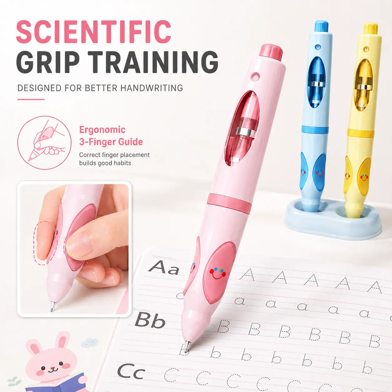 Write Right Ergonomic Pen Grip Writing Aid - Self-Advancing, Posture-Training Cute Pencils for Students, Home Tutoring - Pen Control Flexibility Tool, 12 Refills, Smiley Face Designs - Back to School Haul, First Day of School Supplies (2026-2027 Season)