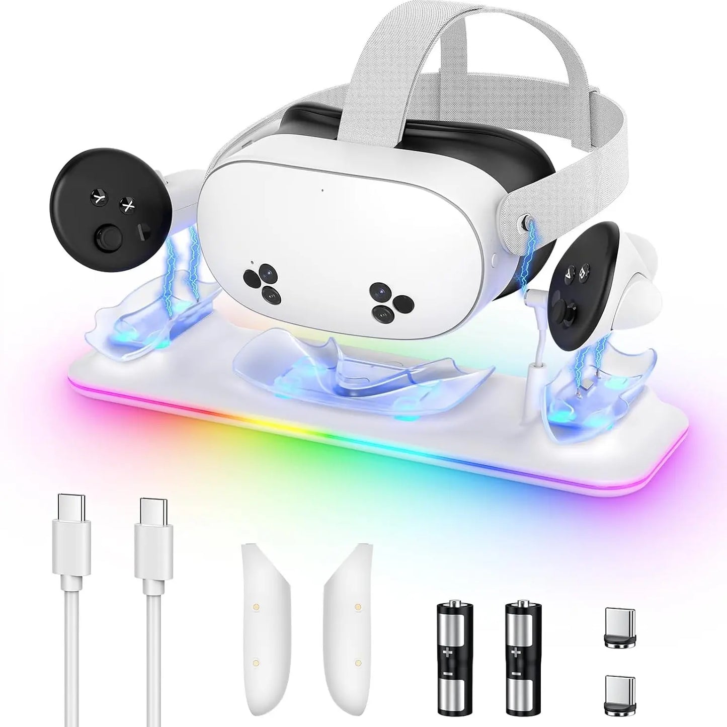 Charging for Mate Quest 3/3S, Magnetic Charging Station for Quest 3 VR Headset & Controllers, VR Accessories, VR Devices Accessory, Includes 2 Rechargeable Batteries