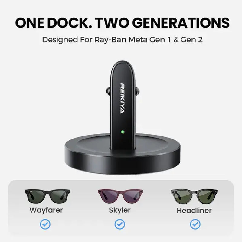 REIKIYA Ray-Ban Meta Charger, Meta Glasses Charging Stand, Magnetic Charging Dock for Ray-Ban Meta Gen 1 & 2, Drop & Charge Desktop Stand