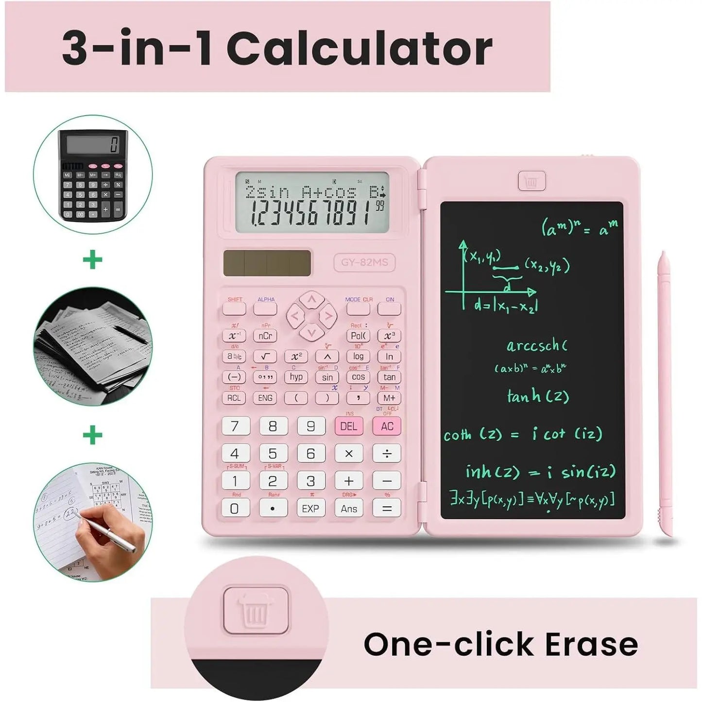 Plastic Scientific Calculator Cute, 82MS Foldable 2-Line Display, 240-Functions Solar & Battery Powered, Portable Notepad-Included School Supply for Middle-High School Students (Party Bag for Kids) Gifts