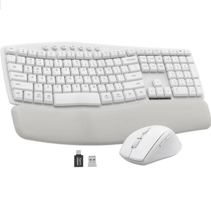 Wireless Keyboard and Mouse Combo, SABLUTE MA41 30Db Quiet Ergonomic Wave Keyboard Set with Soft Leather Palm Rest, Dual-System Switch for Windows/Mac, Ideal for Business Teams Home Office,Back to School,Back to School Haul
