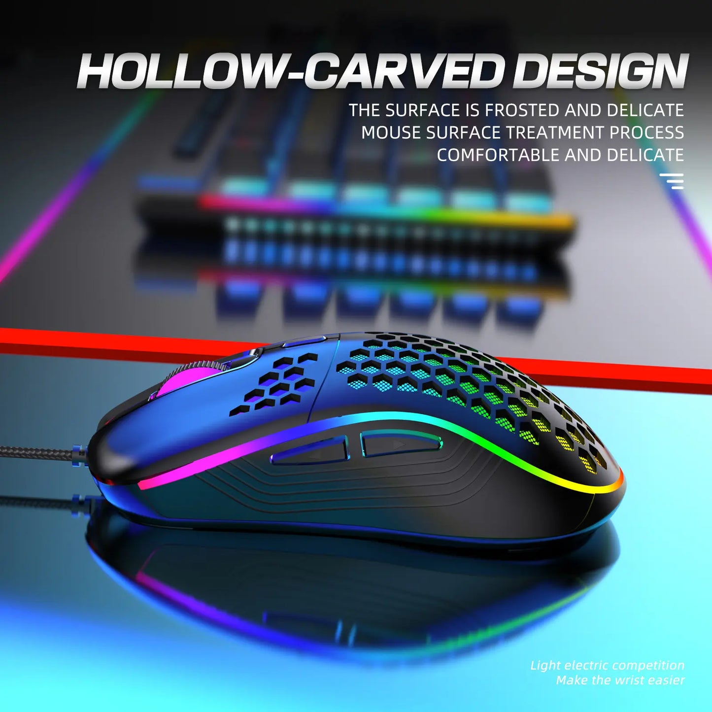 Honeycomb Wired Gaming Mouse, RGB Light with On/Off Switch, 7200 Adjustable DPI, Ergonomic Lightweight 100G Design, High Precision Optical Sensor, 6 Buttons 1.5M Cable, Compatible with PC Laptop Gamers