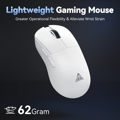 SOLAKAKA SM822 Tri-Mode Cable-Free Gaming Mouse with RGB Magnetic Rechargeable Base, 24000 DPI PAW3311 Sensor, 62G Ultra-Lightweight Tapered Waist Ergonomic Design, Customizable RGB Lighting, Programmable Buttons, Built-In Battery for PC Gamers, Tapered W