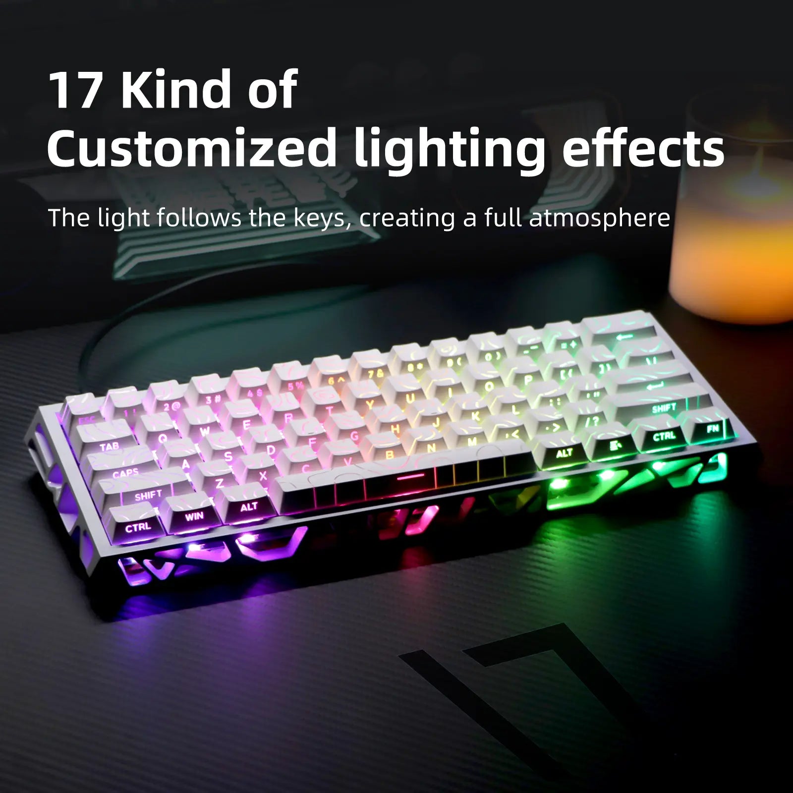 61-Key Gaming Keyboard — Desktop Setup: Gradient Color Scheme, Hot-Swappable Hollow Design, RGB Backlighting, Ultra-Compact Wired Design, Red Switches, Compatible with Windows/Macos, Suitable for Office and Gaming