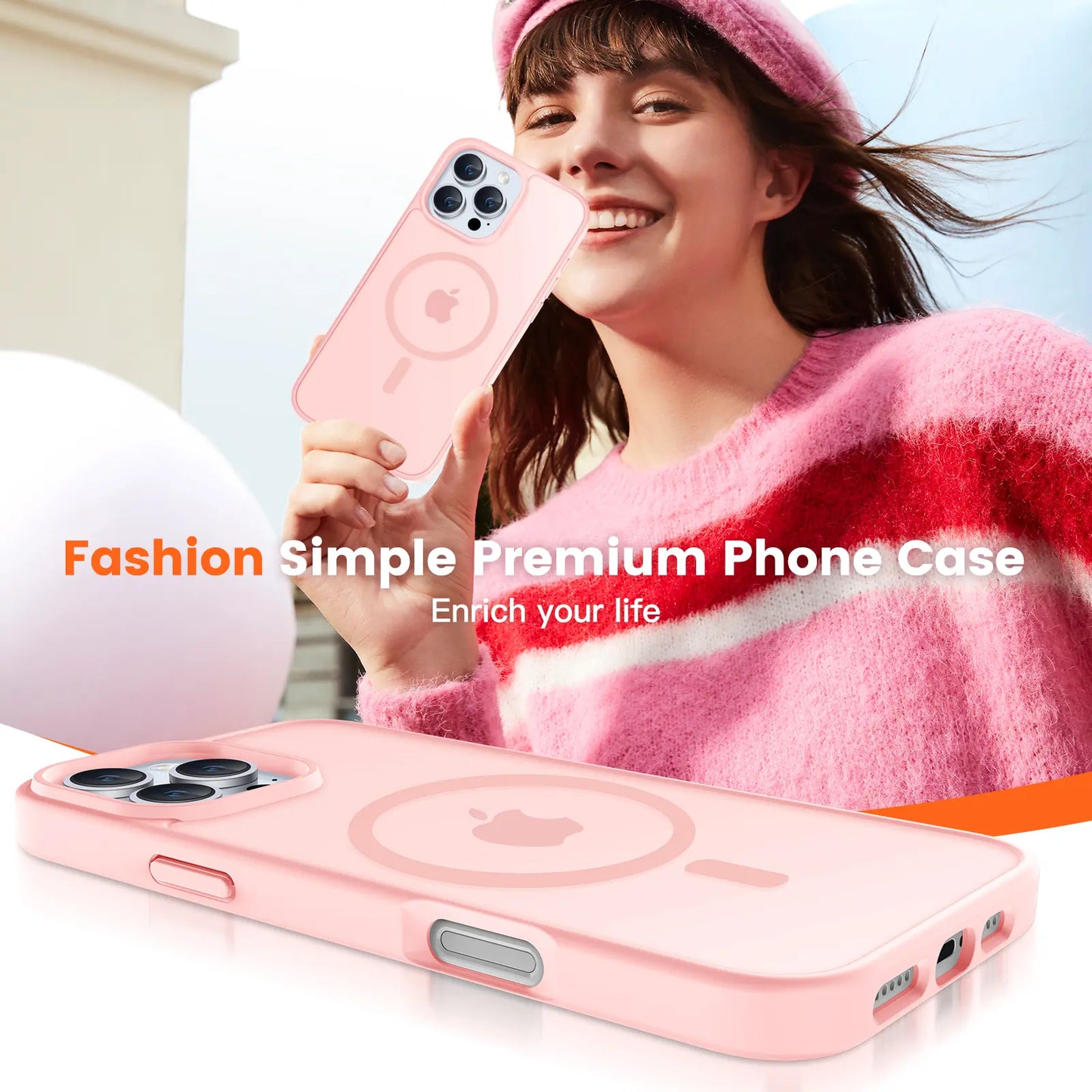 Puyateya Fashion Protective Magnetic Matte TPU Case with Magnetic Ring for Iphone 15/16/Pro/Pro Max, 3-Layer Shock TPU, Military Grade Anti-Drop, Anti-Scratch Translucent, Wireless Charge Compatible Phone Accessories