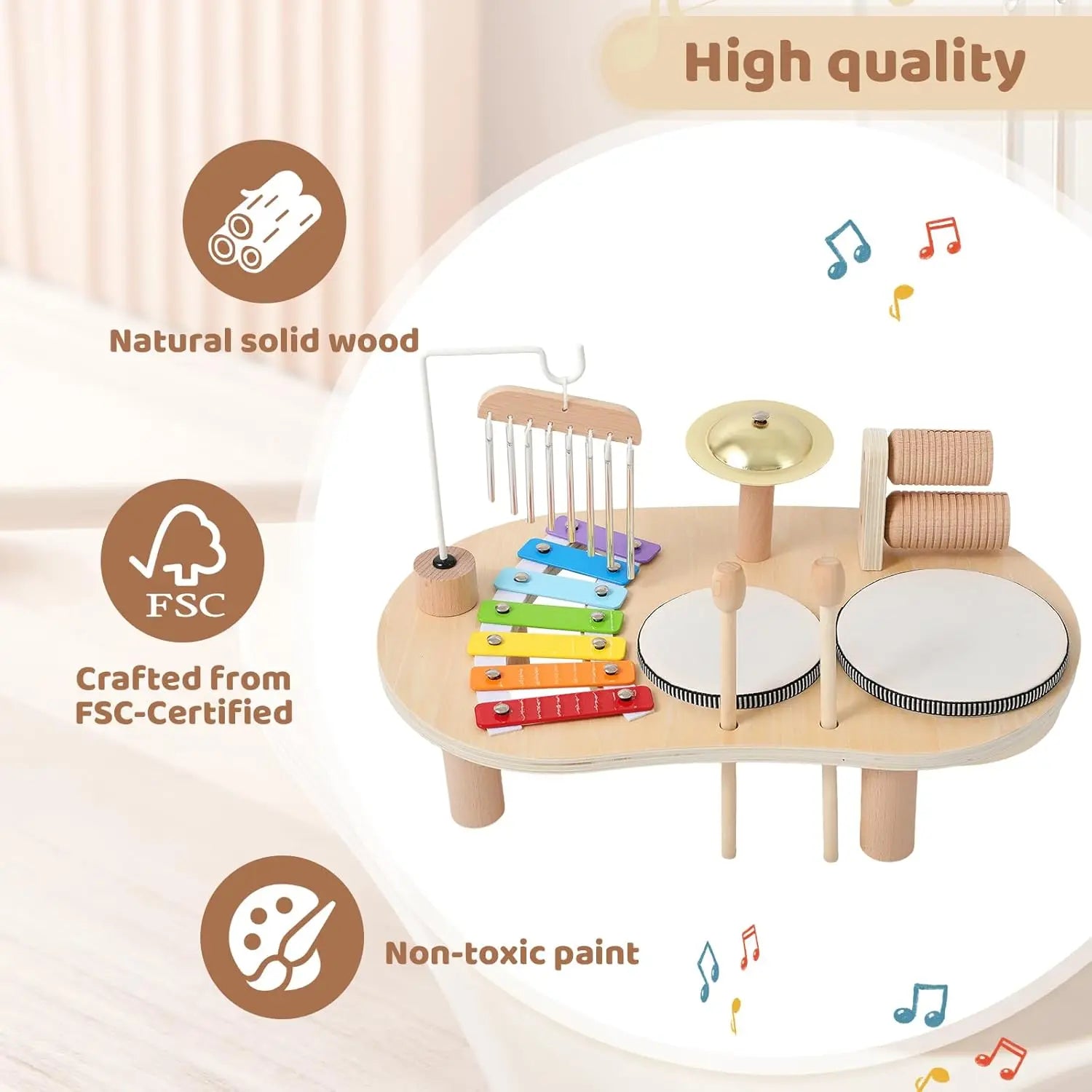 Deluxe Wooden Drum & Xylophone Toy Set for Toddlers - Fun Educational Musical Percussion for Kids Ages 1-3+