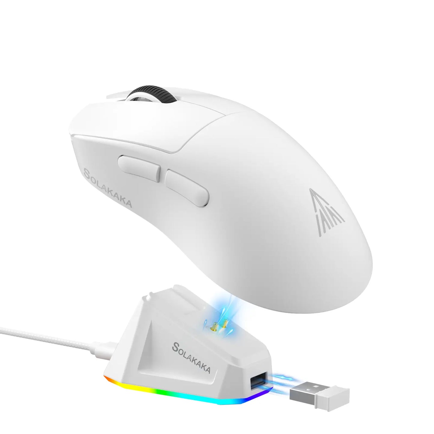 SOLAKAKA SM822 Tri-Mode Cable-Free Gaming Mouse with RGB Magnetic Rechargeable Base, 24000 DPI PAW3311 Sensor, 62G Ultra-Lightweight Tapered Waist Ergonomic Design, Customizable RGB Lighting, Programmable Buttons, Built-In Battery for PC Gamers, Tapered W