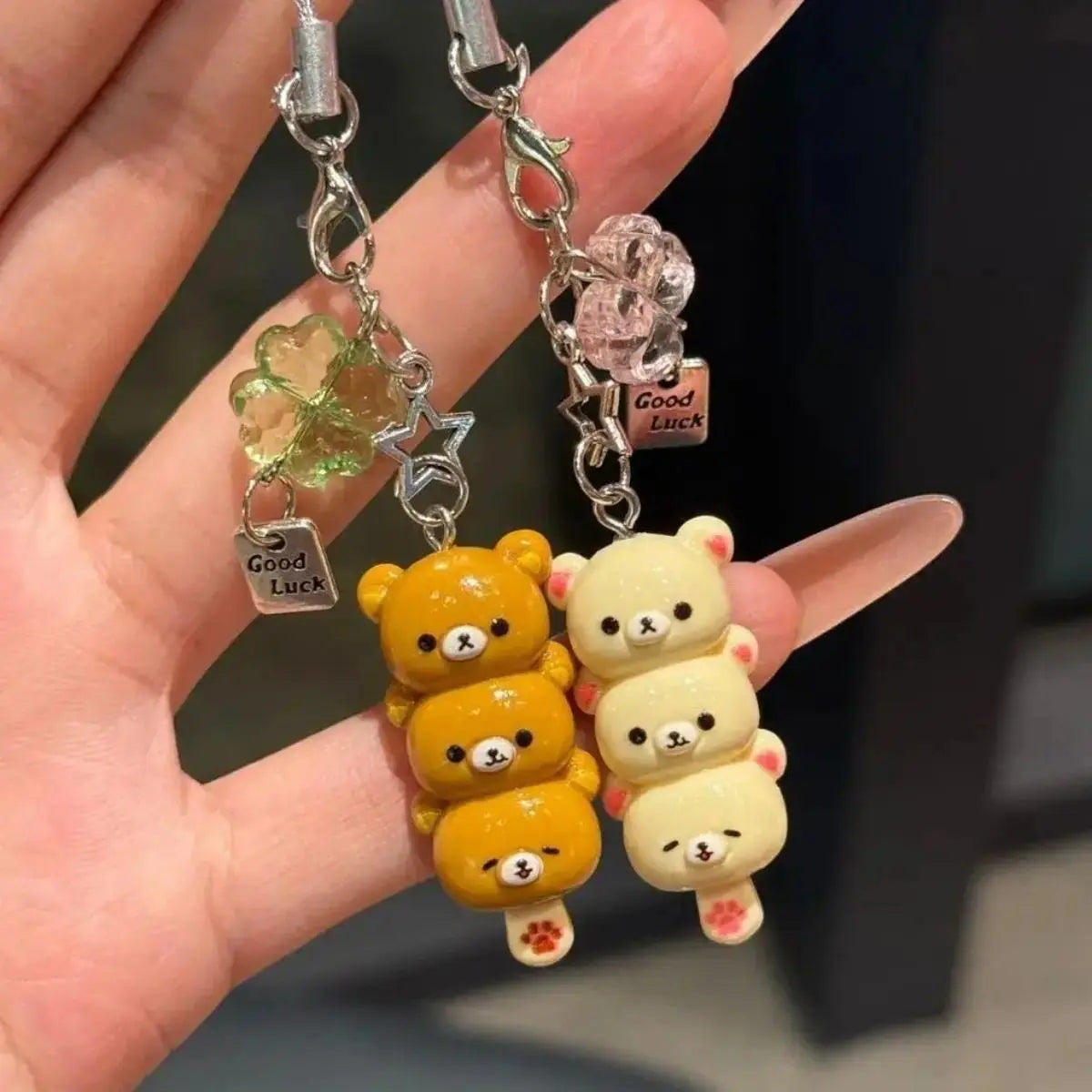 Kawaii Bear Phone Charm Pendant - Anime-Inspired Keychain Accessories for Keys, School Bags, iPhone 17 Pro Max, and AirPods