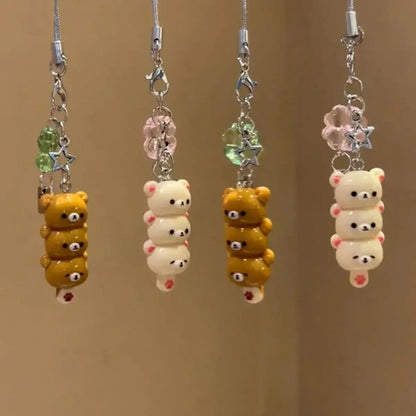Kawaii Bear Phone Charm Pendant - Anime-Inspired Keychain Accessories for Keys, School Bags, iPhone 17 Pro Max, and AirPods