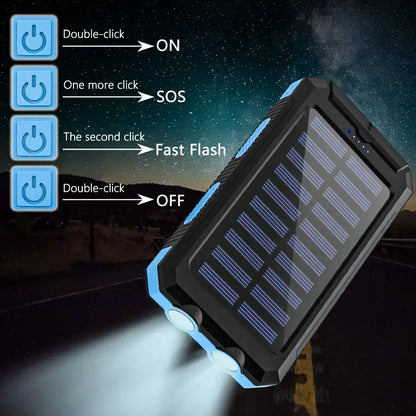 10000Mah Compact Durable Solar Power Bank - Handy Digital Device Accessories, Multi-Use Portable Charger with Dual USB-A Outputs, Flashlight, Compass, Carabiner, Waterproof Tools and Gadgets for Outdoor Activities, Android Phones