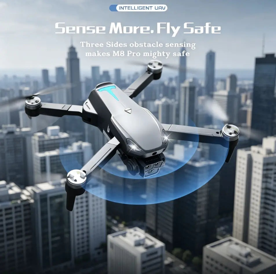 M8 Pro 2026 Foldable Aerial Drone with 4K UHD EIS Anti-Shake Camera, GPS Positioning, 5G Wifi FPV, Intelligent Obstacle Avoidance, Auto Return & 360° Flip, 2 Batteries for Beginners & Adults