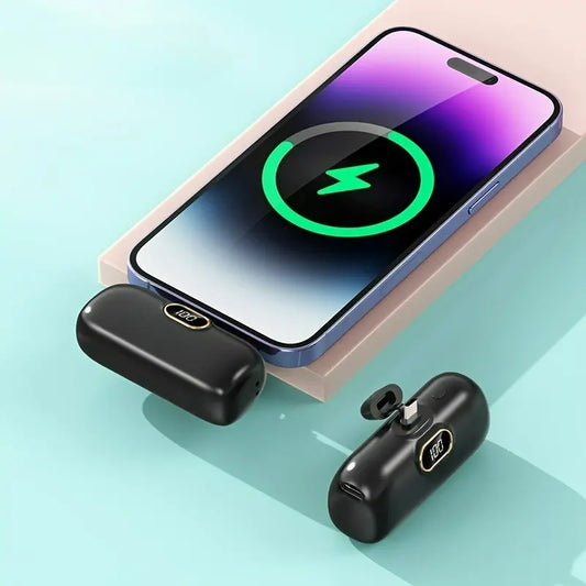 10,000mAh Mini Portable Charger with Built-In Type-C Connector, Fast Charging Power Bank for iPhone, Android, and All Mobile Devices, Compact Travel and Emergency Pocket Charger