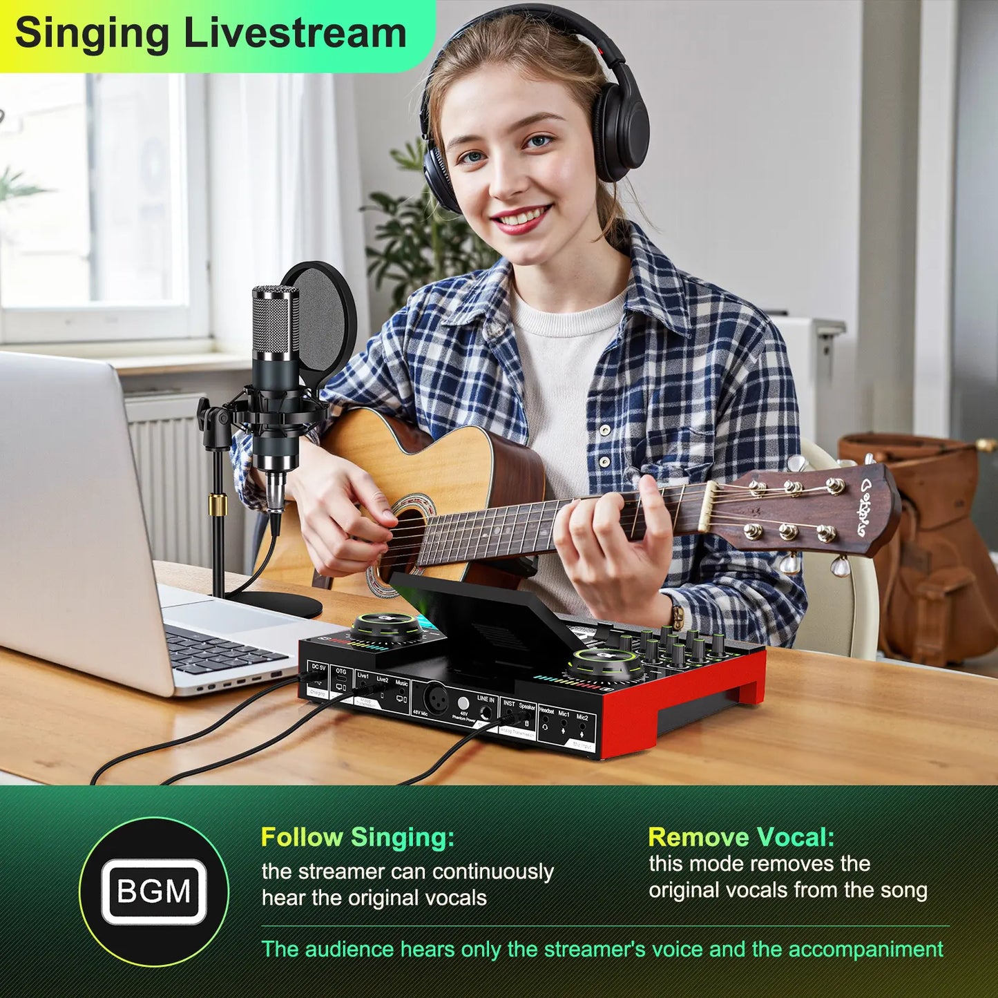 AY LIVE P15 Tenlamp G10-P15 Professional Sound Card Kit with Custom Sound Effects and Condenser Microphone for Live Streaming, Gaming, Vocals, Podcasting, Featuring 2-Stage Noise Cancellation and Computer Audio Mixer (Available as Single Card or Bundle)