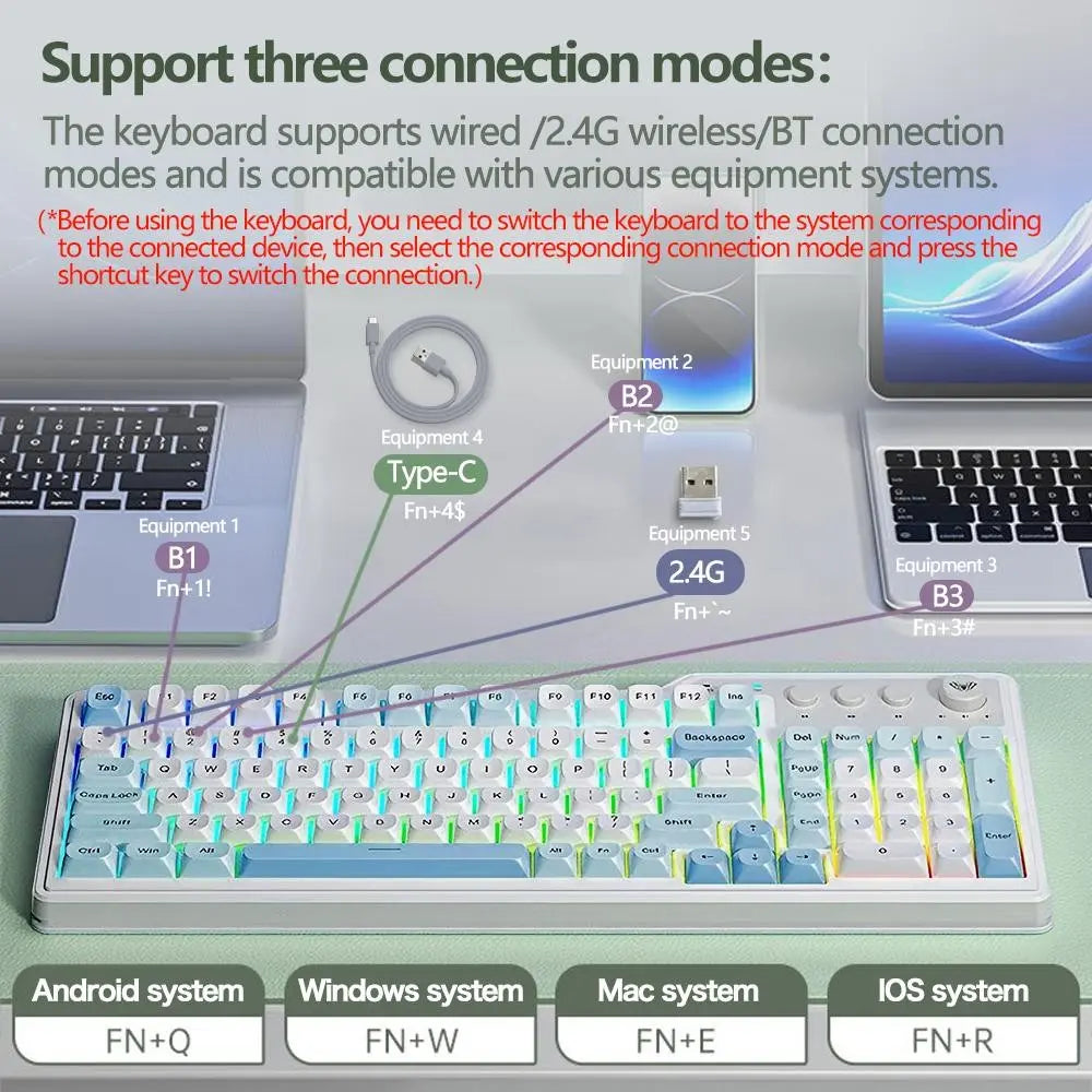 Aula Wolf Spider F3099 Three-Mode Quiet RGB Wired Keyboard, Cool RGB Lighting, Music Rhythm, Multi-Function Knobs, Ergonomic Design, Long Battery Life