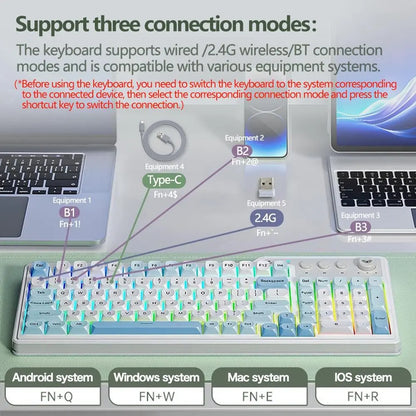 Aula Wolf Spider F3099 Three-Mode Quiet RGB Wired Keyboard, Cool RGB Lighting, Music Rhythm, Multi-Function Knobs, Ergonomic Design, Long Battery Life