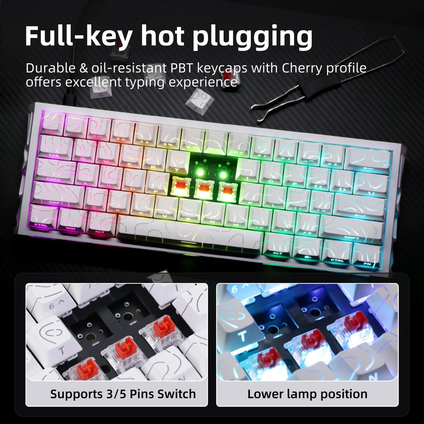 61-Key Gaming Keyboard — Desktop Setup: Gradient Color Scheme, Hot-Swappable Hollow Design, RGB Backlighting, Ultra-Compact Wired Design, Red Switches, Compatible with Windows/Macos, Suitable for Office and Gaming