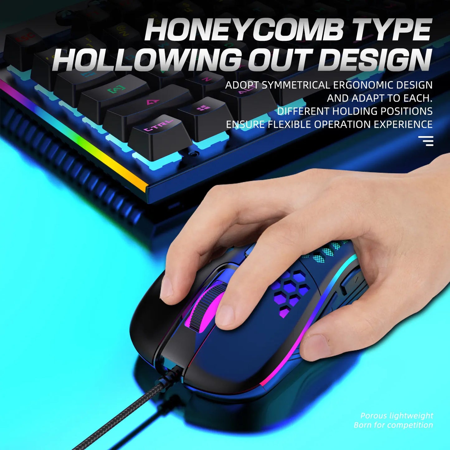 Honeycomb Wired Gaming Mouse, RGB Light with On/Off Switch, 7200 Adjustable DPI, Ergonomic Lightweight 100G Design, High Precision Optical Sensor, 6 Buttons 1.5M Cable, Compatible with PC Laptop Gamers