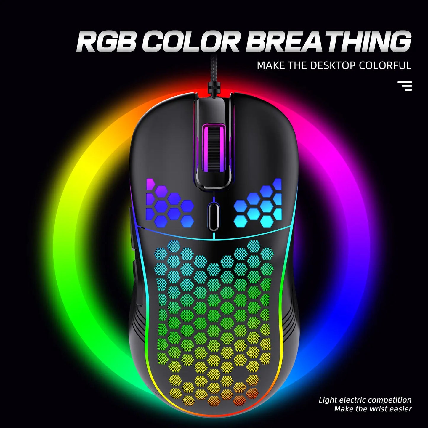 Honeycomb Wired Gaming Mouse, RGB Light with On/Off Switch, 7200 Adjustable DPI, Ergonomic Lightweight 100G Design, High Precision Optical Sensor, 6 Buttons 1.5M Cable, Compatible with PC Laptop Gamers
