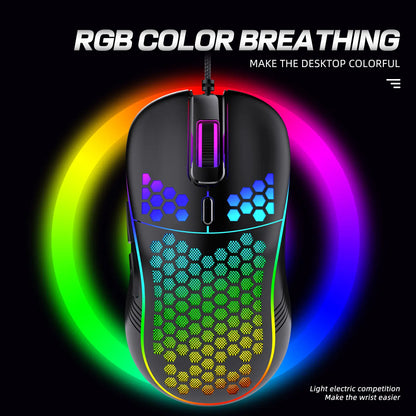 Honeycomb Wired Gaming Mouse, RGB Light with On/Off Switch, 7200 Adjustable DPI, Ergonomic Lightweight 100G Design, High Precision Optical Sensor, 6 Buttons 1.5M Cable, Compatible with PC Laptop Gamers