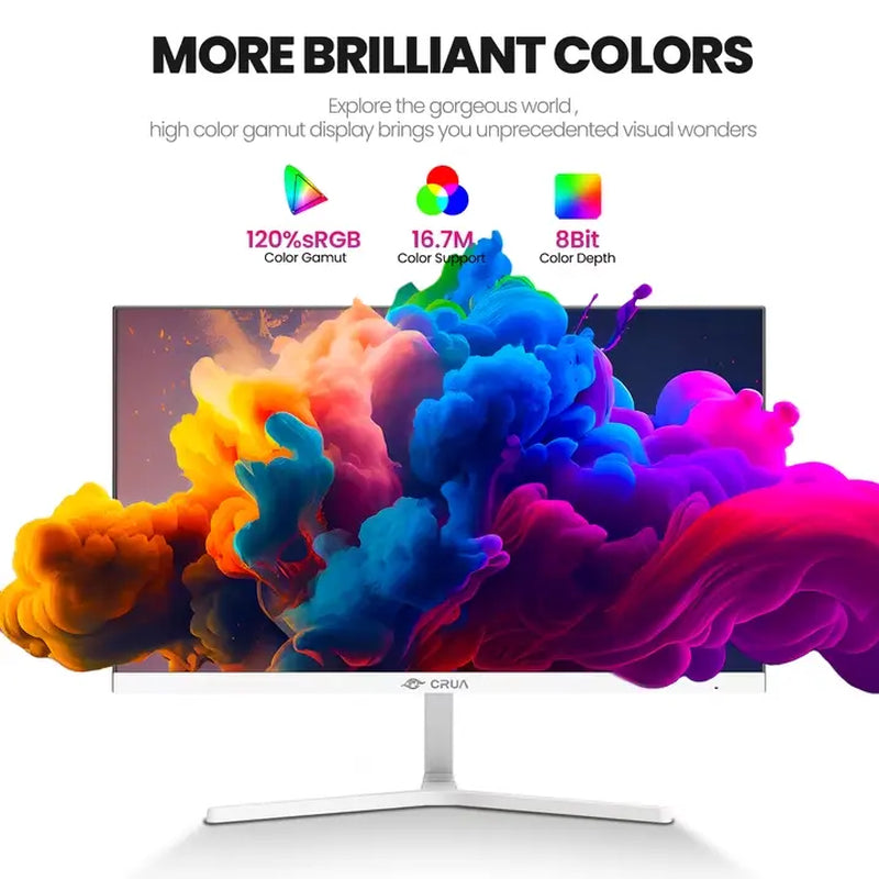 CRUA 22 Inch White Desktop Monitor FHD 1080P 100Hz, 120% Srgb Color, Low Blue Light, VGA HDMI Input, VESA Wall‑Mount Compatible for Home & Office