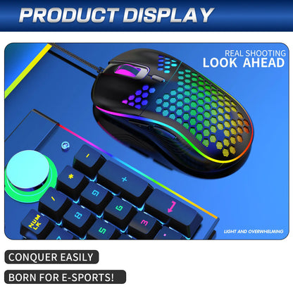 Honeycomb Wired Gaming Mouse, RGB Light with On/Off Switch, 7200 Adjustable DPI, Ergonomic Lightweight 100G Design, High Precision Optical Sensor, 6 Buttons 1.5M Cable, Compatible with PC Laptop Gamers