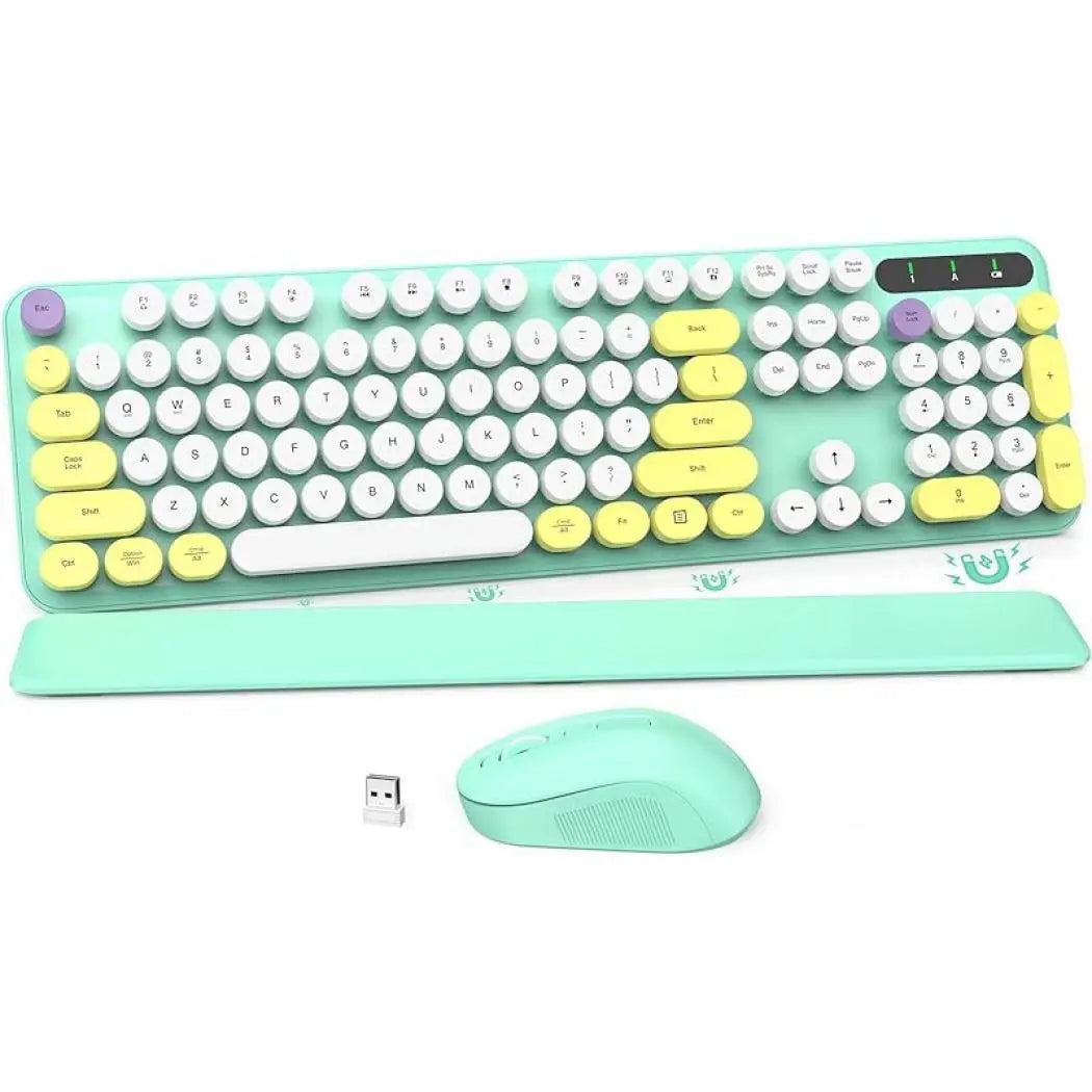 Chic Retro Wireless Keyboard and Mouse Combo - Colorful Round Keycaps, Comfortable Wrist Rest, Sleep Mode, and Multi-OS Compatibility for Mac/Windows (Pink)