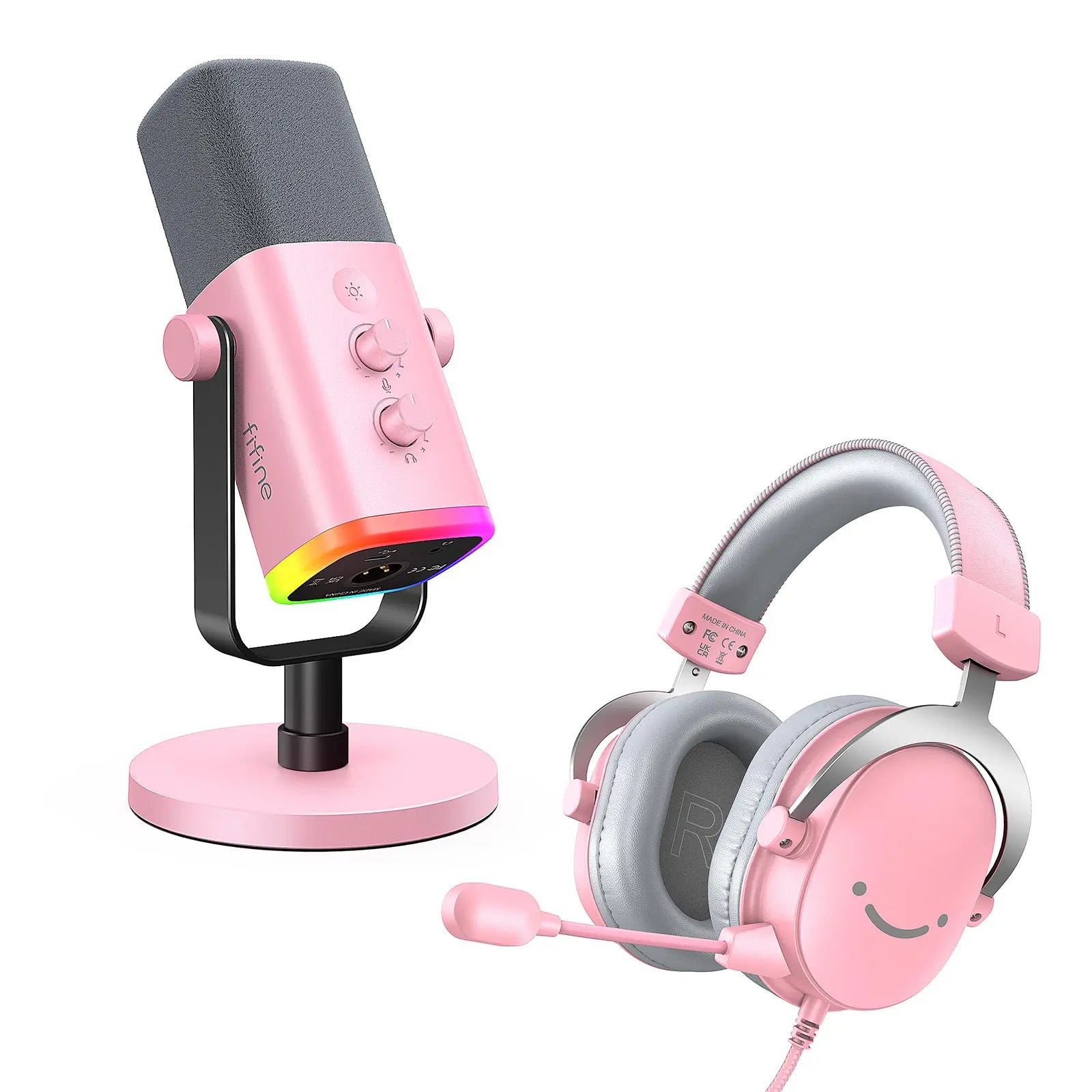 Fifine Dynamic Microphone and Gaming Headset Bundle, 3.5Mm/Usb Wired Headset for PC/PS5/PS4, USB/XLR Podcast Recording Mic with RGB, Mute Button, Real-Time Monitoring for Vocal Youtube (Fifine H9+AM8)